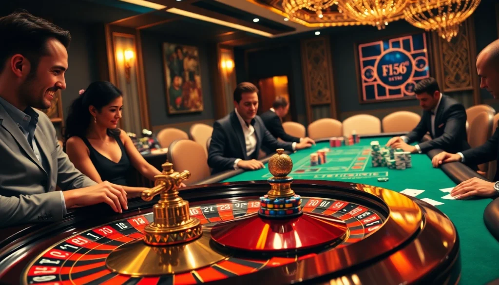 Experience the thrill of F168 as players engage in high-stakes casino action with vibrant poker chips.