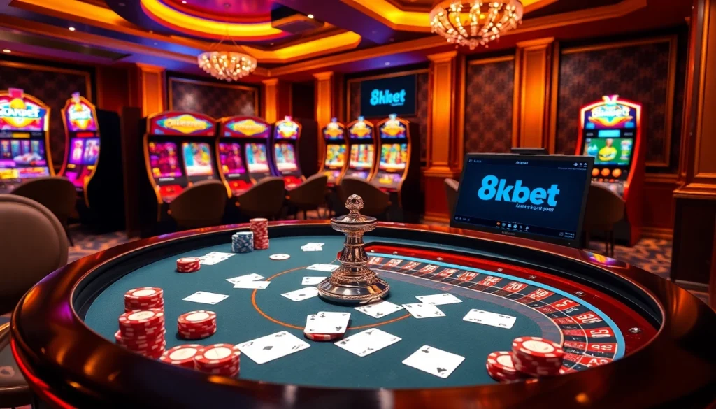 Exciting poker chips and cards on a stylish table at 8kbet casino.