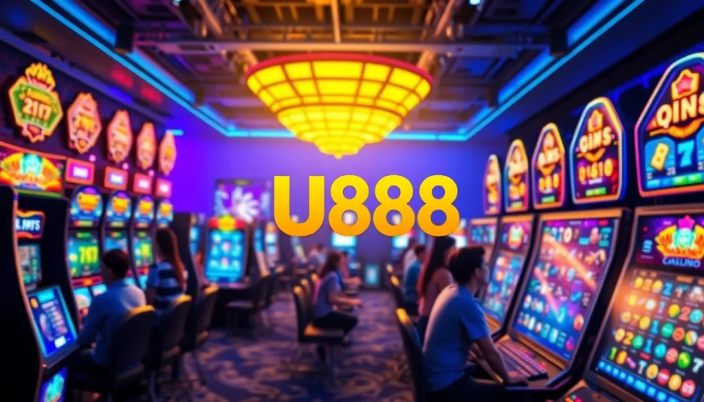 U888 online gaming environment with vibrant slot machines and user-friendly interfaces, creating excitement.