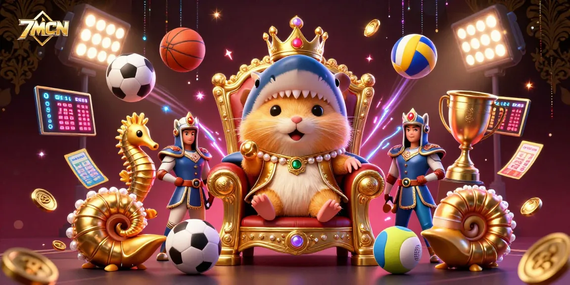 Bet on your favorite games with 7MCN as a golden hamster king reigns over dynamic sports action.