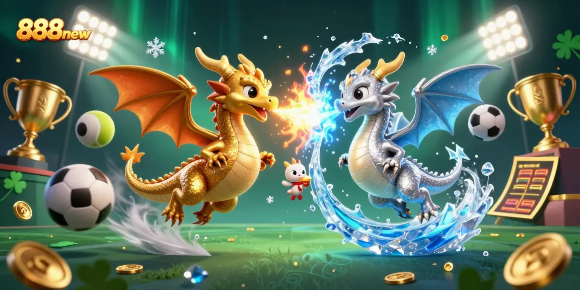 Engage in exciting gameplay with 888new, featuring dynamic dragons and sports elements showcasing thrilling casino action.