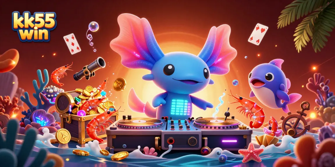 Join the fun at kk55 win with vibrant casino-themed underwater characters and rich gaming elements.